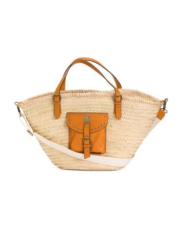 Straw Tote With Leather Trim | TJ Maxx