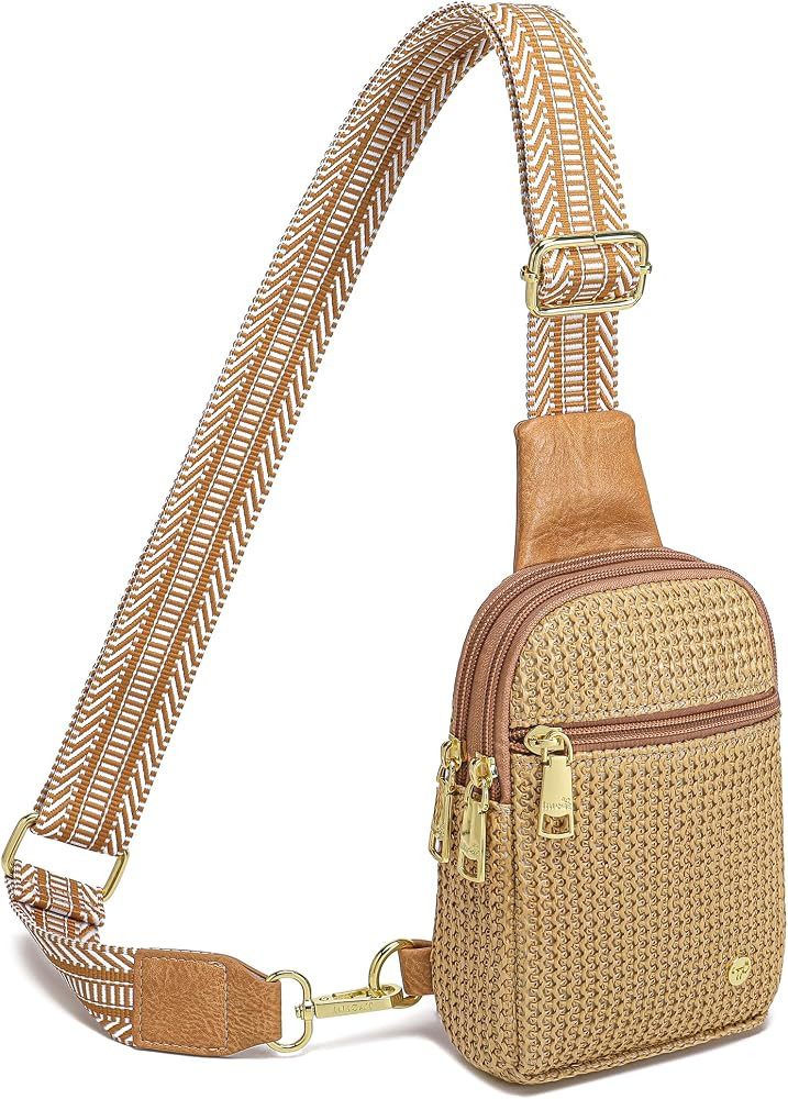 Faux Straw Crossbody Bags for Women Raffia Beach Bag Travel Sling Purse Summer Vacation Purses | Amazon (US)