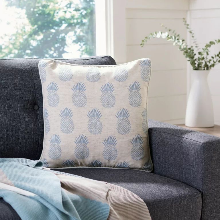 SAFAVIEH Brillen Pineapple Accent Pillow, 18" x 18", Blue/White | Walmart (US)