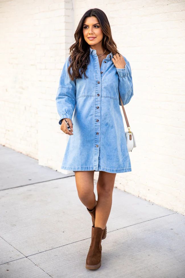 Soothes My Soul Chambray Collared Mini Dress | Pink Lily