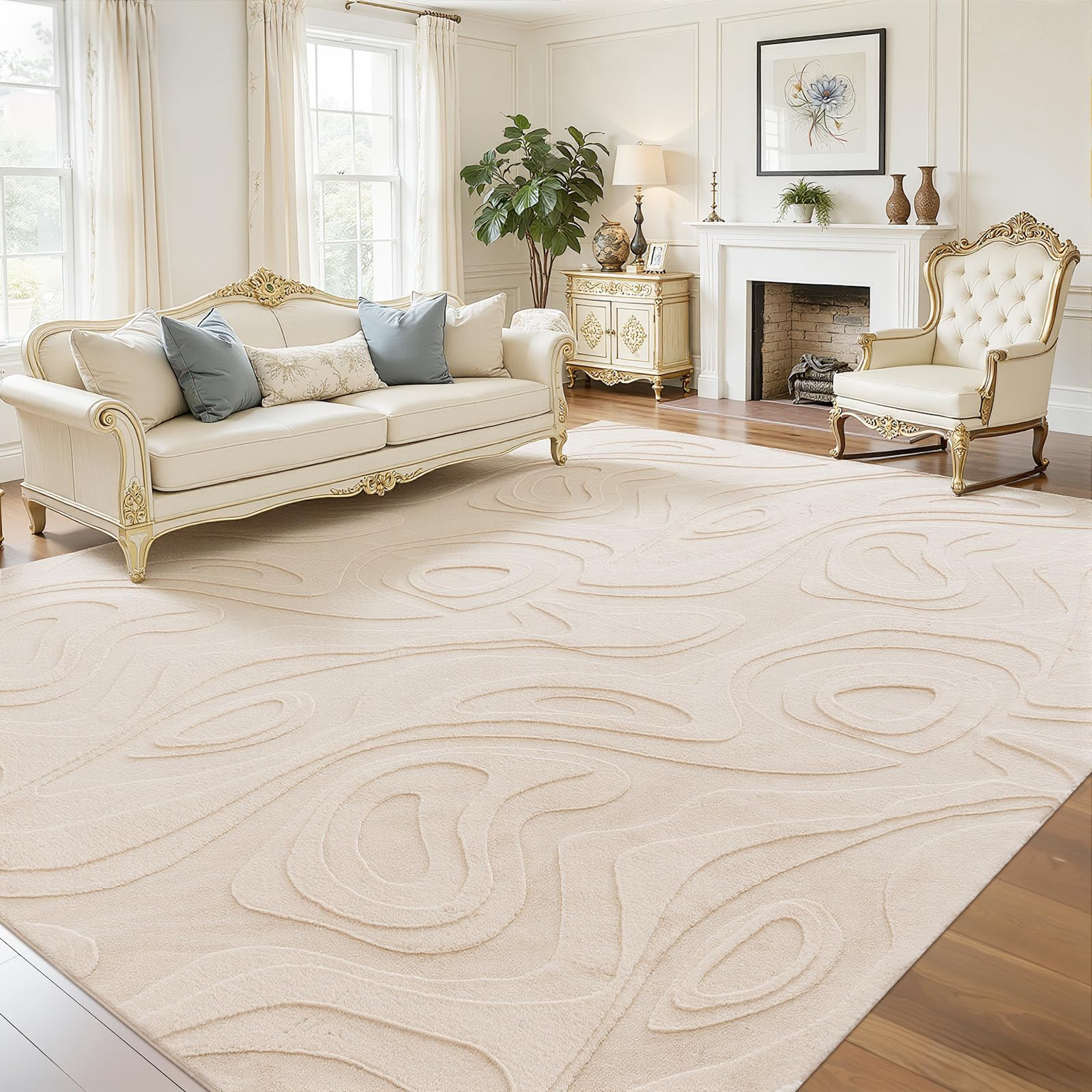 UKISS Washable Rugs 8'x10' Area Rugs for Living Room ，Ultra Soft Faux Rabbit Fur Embossed Rug f... | Amazon (US)