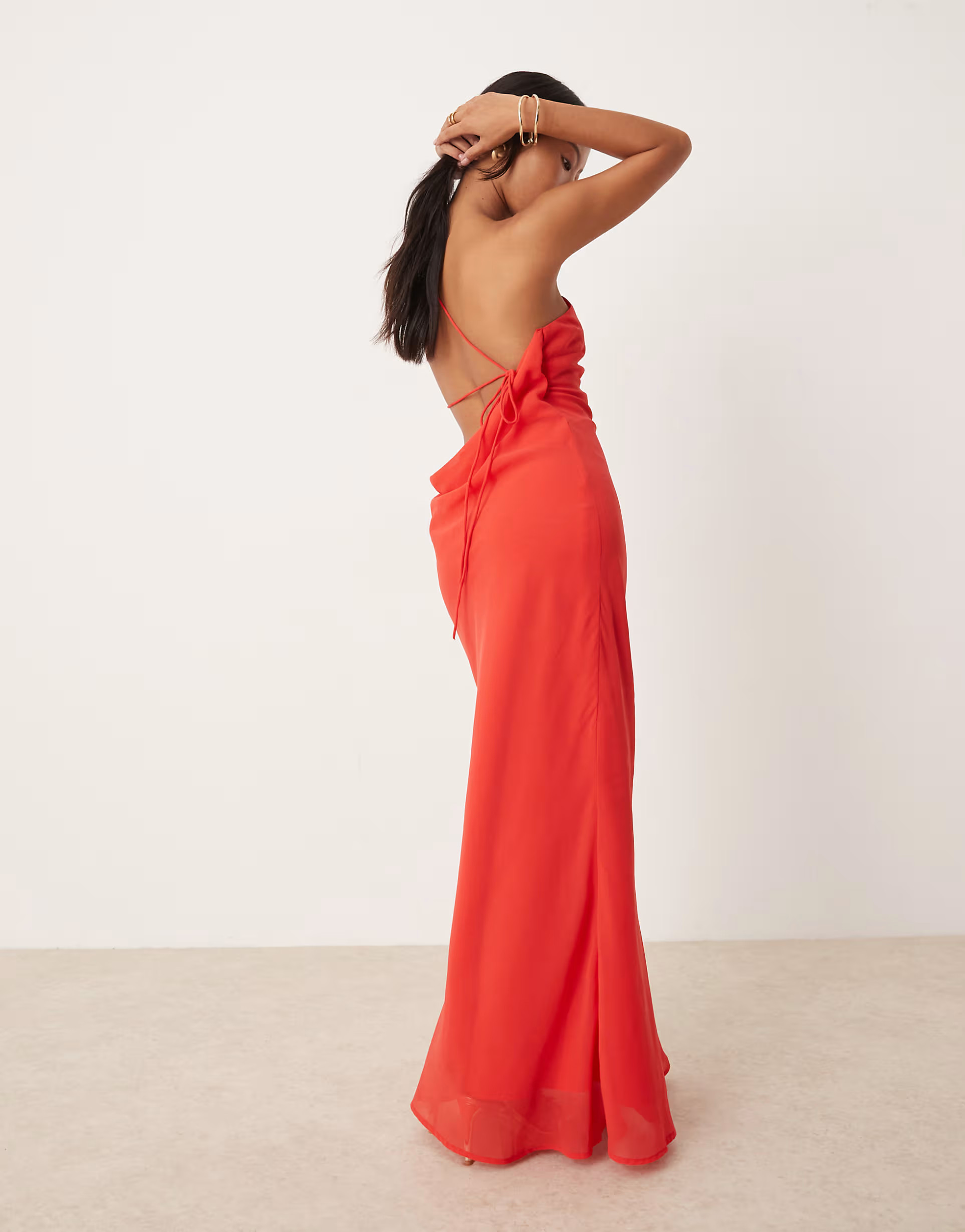 ASOS DESIGN Petite one shoulder maxi dress with open back in red | ASOS (Global)