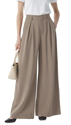 Tronjori Women High Waist Casual Wide Leg Long Palazzo Pants Trousers Regular Size | Amazon (US)