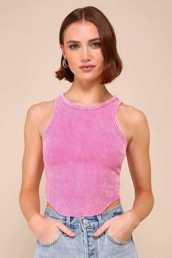 Cutest Mood Washed Pink Ribbed Knit Cropped Tank Top | Lulus