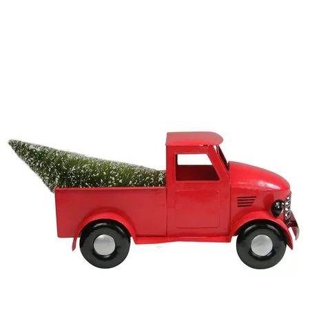 12 Red Iron Truck with Green Frosted Tree and Wreath Christmas Tabletop Decoration | Walmart (US)