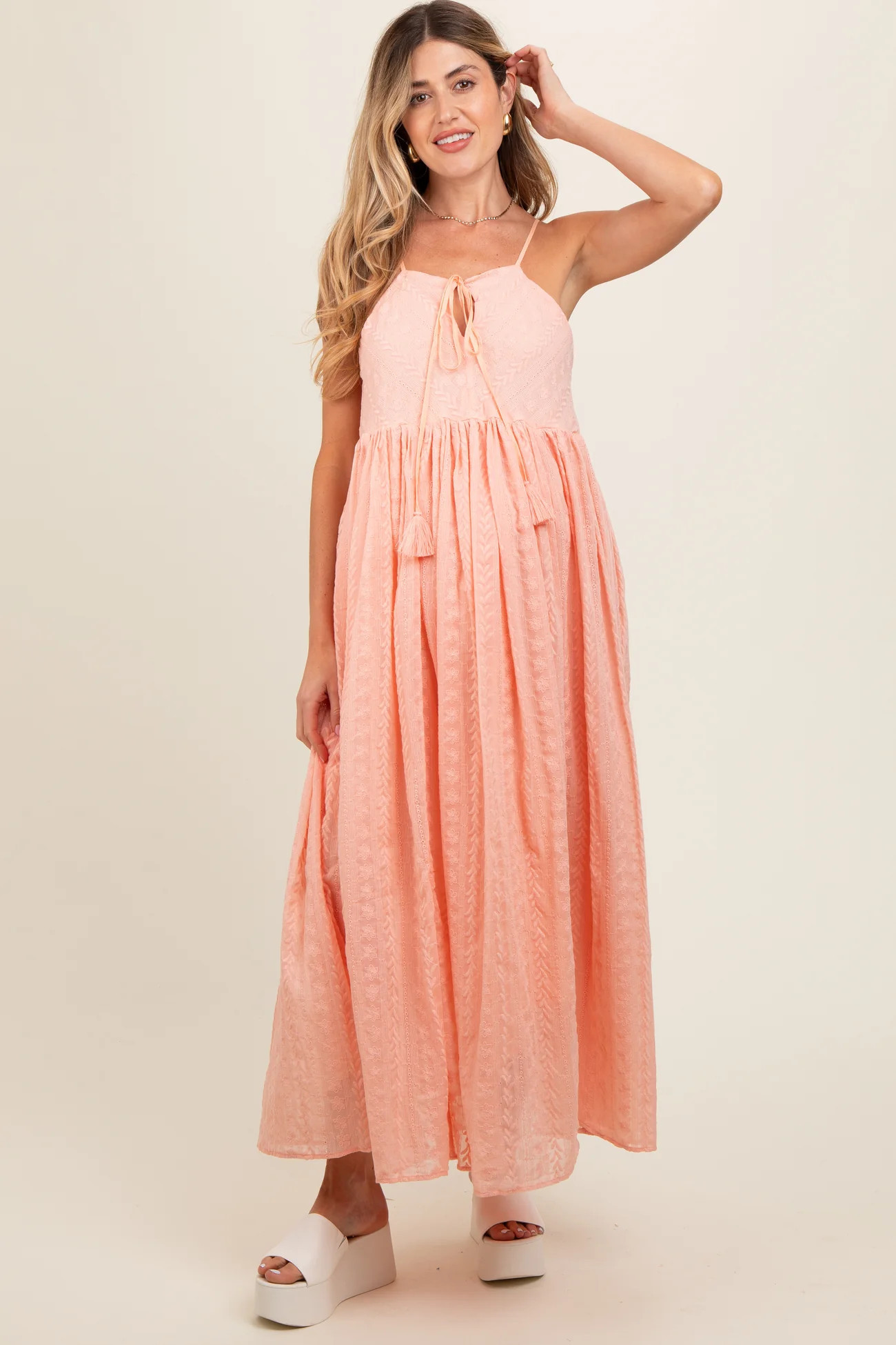Orange Embroidered Tassel Tie Maternity Maxi Dress | PinkBlush Maternity