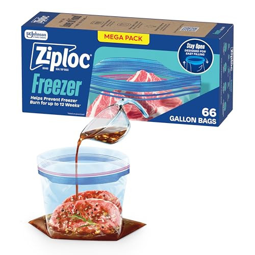 Ziploc Gallon Food Storage Freezer Bags, Stay Open Design, Easy to Fill, 66 Count (Packaging May Vary) | Amazon (US)