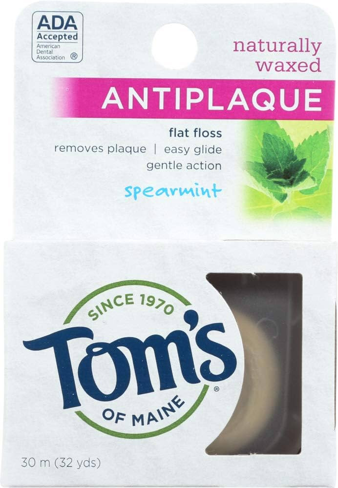 Tom's of Maine Natural Waxed Antiplaque Flat Floss, Spearmint, 32-Yards, Pack of 2 | Amazon (US)
