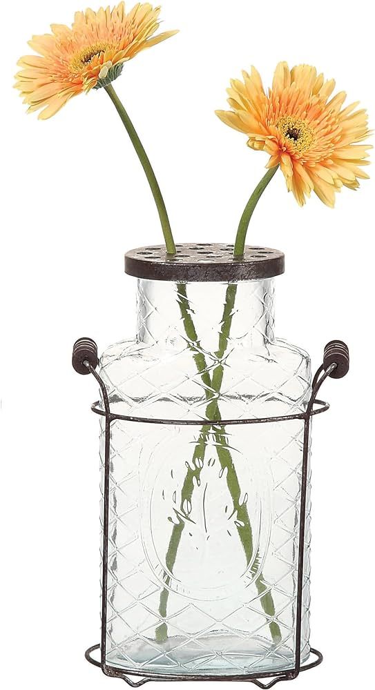 Glass vase in Metal Stand with Metal Frog Lid | Amazon (US)