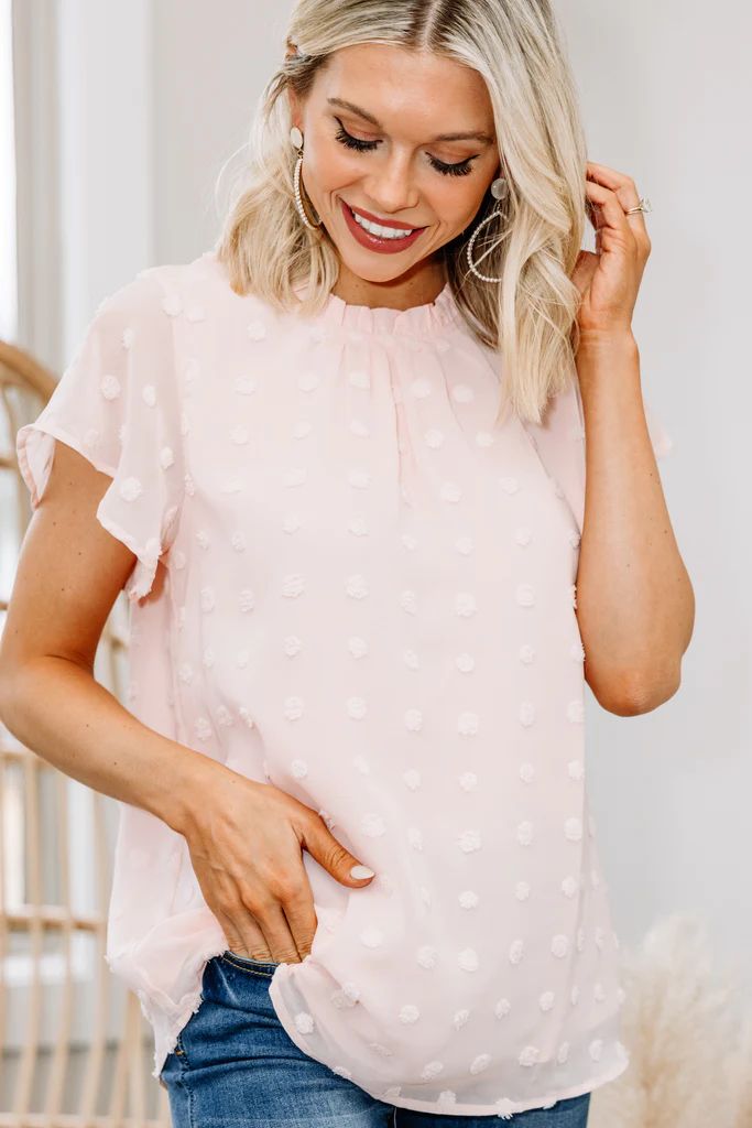 Best Of The Best Blush Pink Swiss Dot Blouse | The Mint Julep Boutique