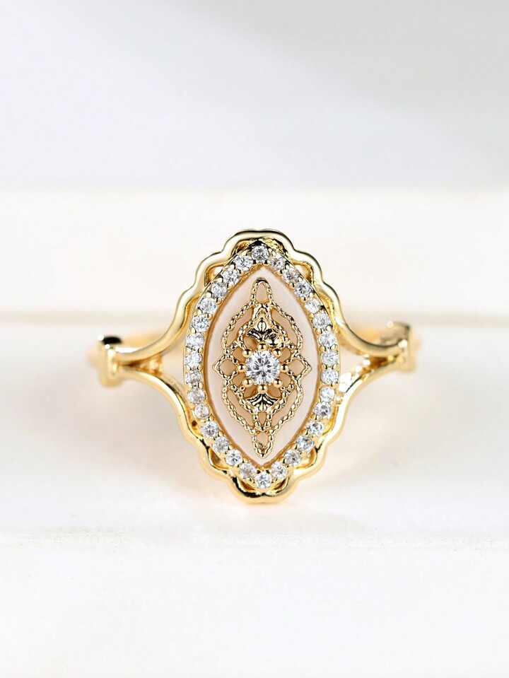 1Pc Vintage Palace Flower Ring Promise Engagement Floral Daily Jewelry | SHEIN