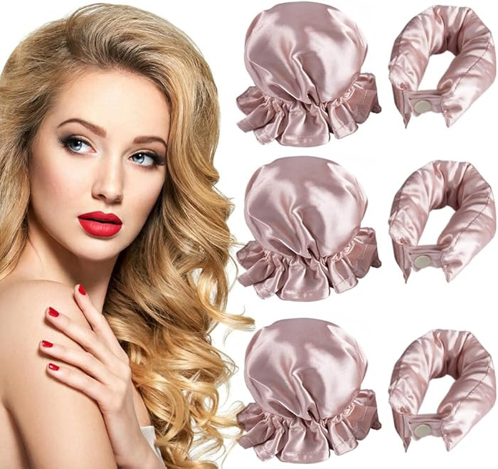 NuAngela Hair Rollers Set, 6Pcs Satin Heatless Curling Rod Headband, Heatless Curls with Cap for ... | Amazon (US)