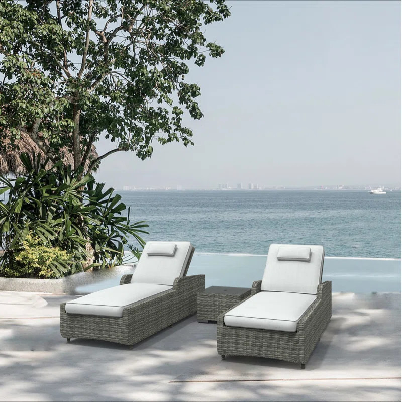 Griffing 29.53" Long Reclining Outdoor Chaise Lounge Set with Cushions and Table | Wayfair North America