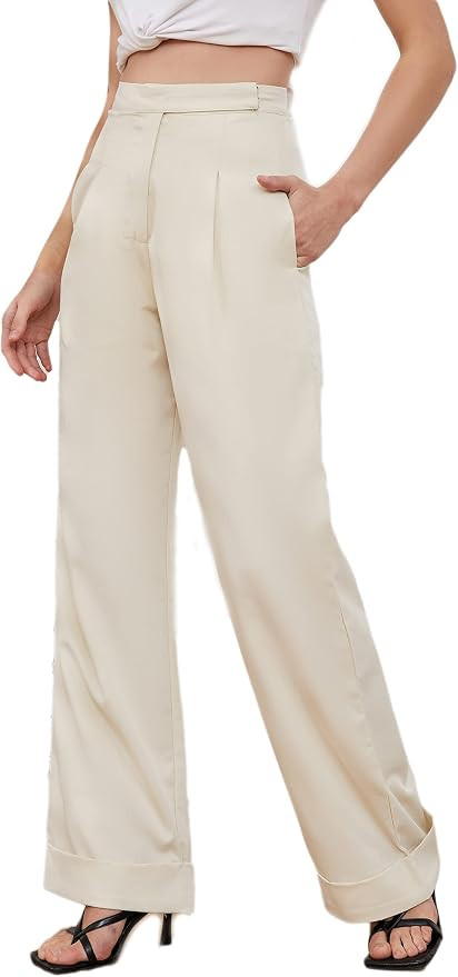 JEAAMKSSER Women’s Wide Leg Trousers Pants High Waisted Black Business Work Straight Leg Long P... | Amazon (US)