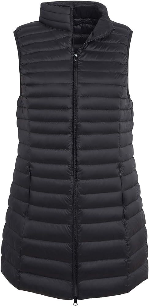 Women's Mid Long Down Vest Lightweight Puffer Vest Coat Jacket Stylish Windbreaker | Amazon (US)