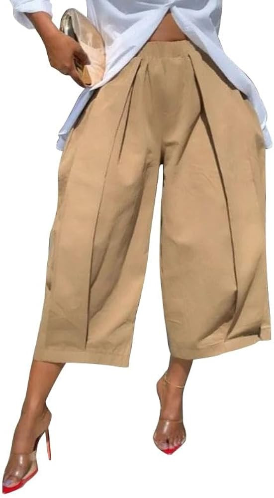 oshoplive Womens High Waisted Wide Leg Cropped Pants Loose Fit Ankle Palazzo Trousers for Women w... | Amazon (US)