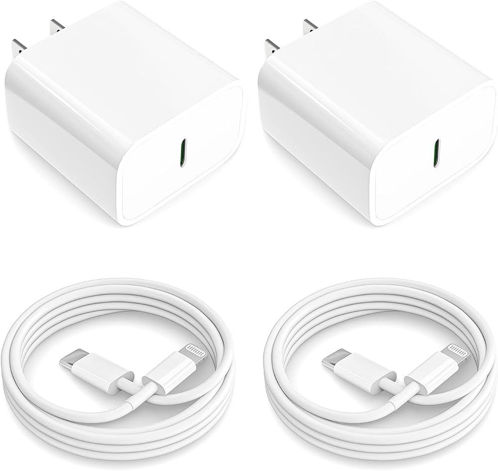 [MFi Certified] iPhone 14 13 12 11 Fast Charger, 2 Pack 20W Type C Wall Charger Block with 6FT US... | Amazon (US)
