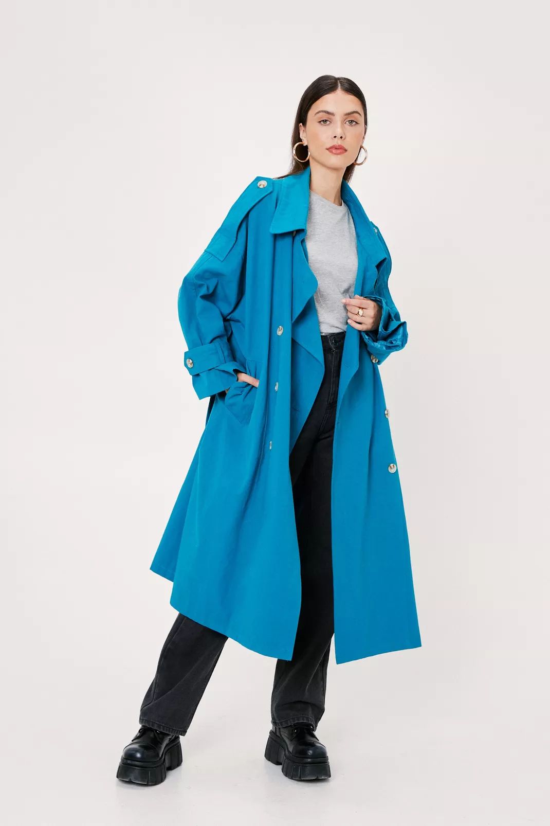 Oversized Double Breasted Belted Trench Coat | Nasty Gal (US)