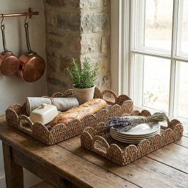 Scalloped Edge Braided Tray Set of 2 | Antique Farm House