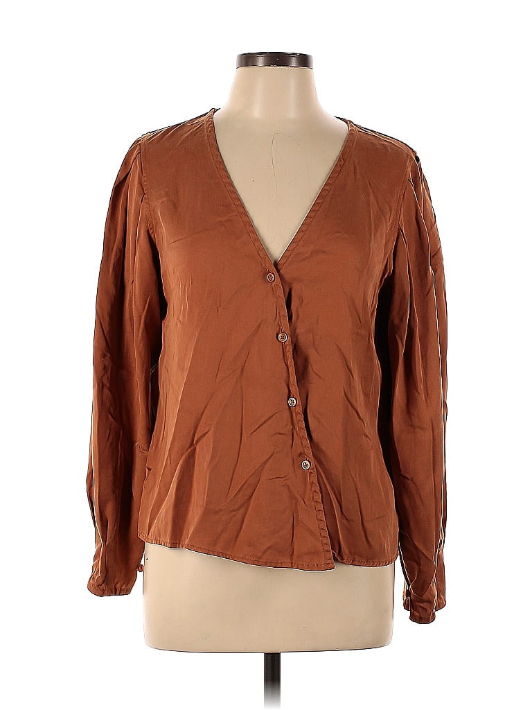Thakoon Collective Long Sleeve Blouse: Brown Tops - Size 12 | ThredUp