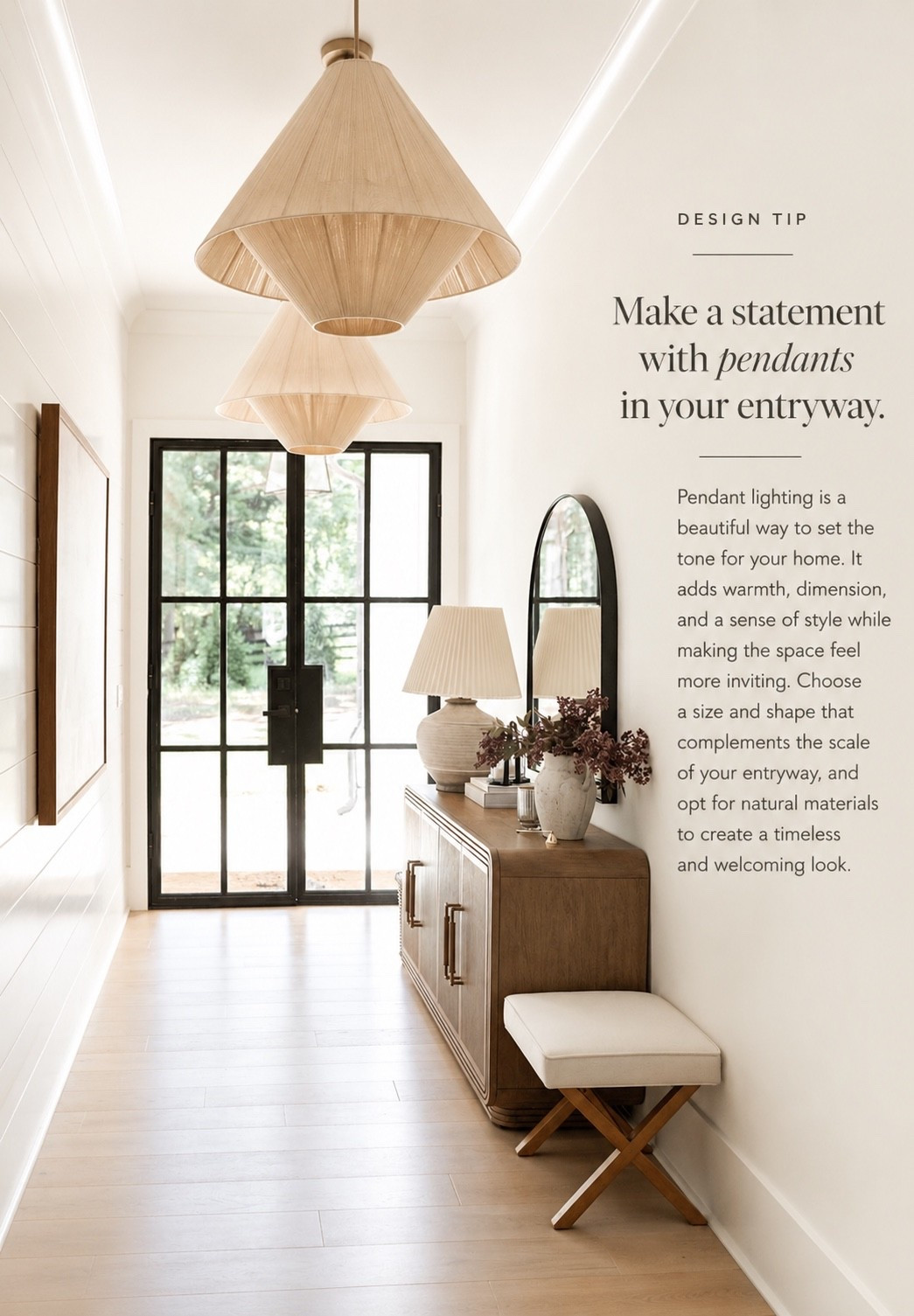 Statement pendant lighting instantly elevates an entryway, adding warmth, texture, and dimension while setting the tone for the rest of the home ✨ Natural materials paired with warm wood and soft neutrals create a welcoming, timeless first impression.

#Entryway #PendantLighting #EntrywayDecor #InteriorStyling #HomeDecor

#LTKHome #LTKvlog
