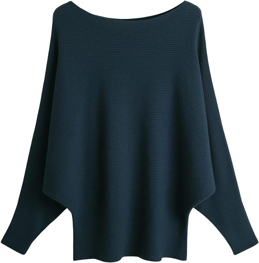 GABERLY Boat Neck Batwing Sleeves Dolman Knitted Sweaters and Pullovers Tops for Women | Amazon (US)