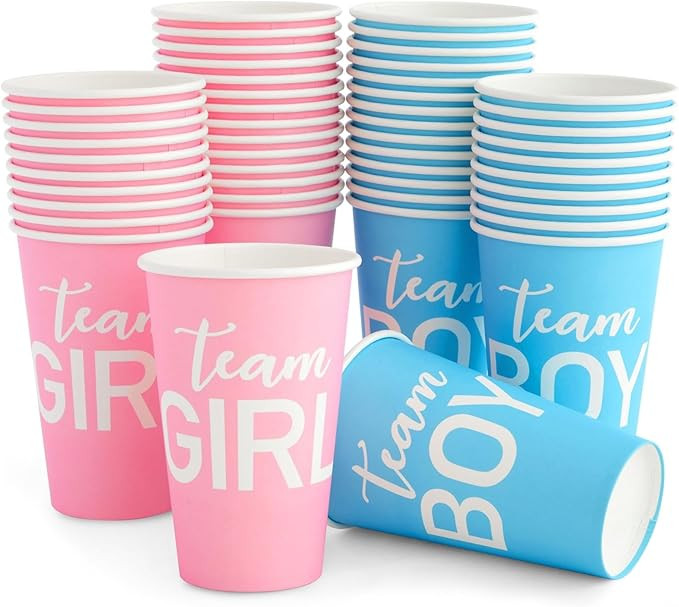 BLUE PANDA Paper Party Cups, Gender Reveal Party Supplies (12 oz, Pink and Blue, 50-Pack) | Amazon (US)