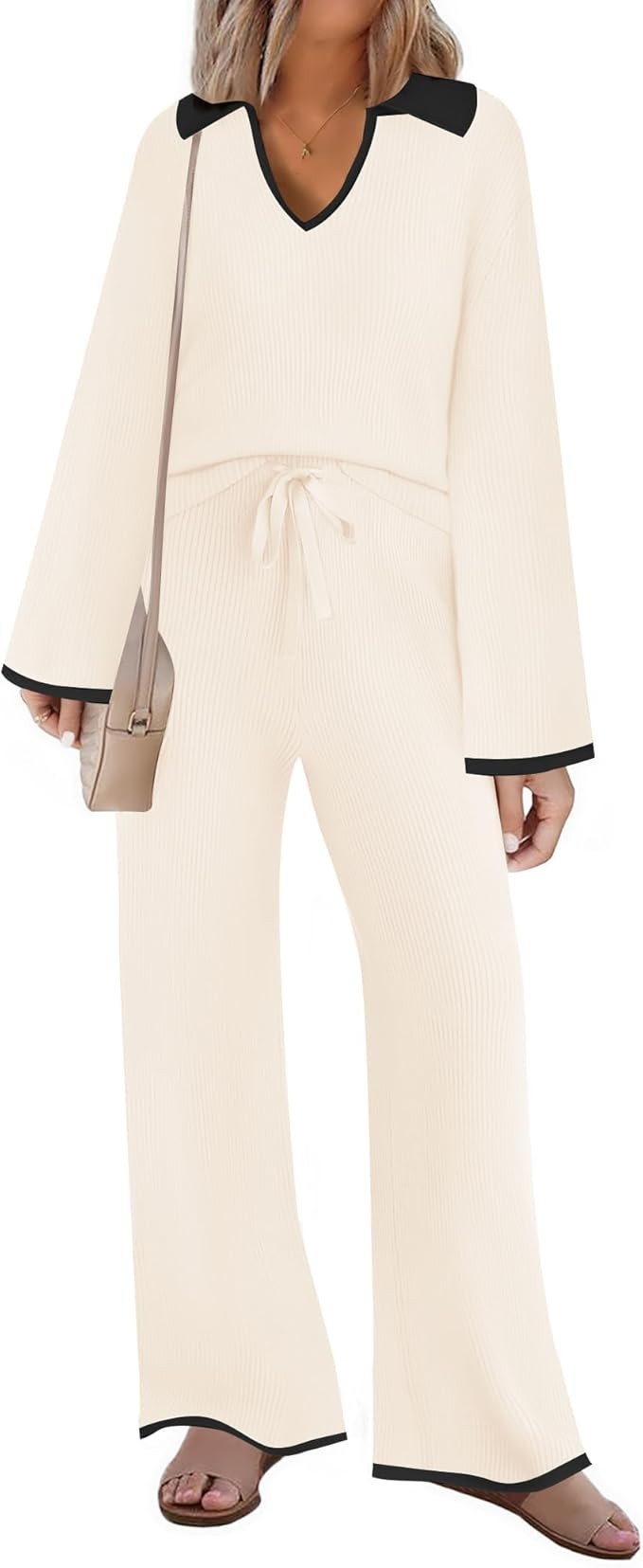 ZESICA Women's Two Piece Thin Sweater Lounge Sets 2024 Fall Winter Oversized Knit Pullover Wide L... | Amazon (US)