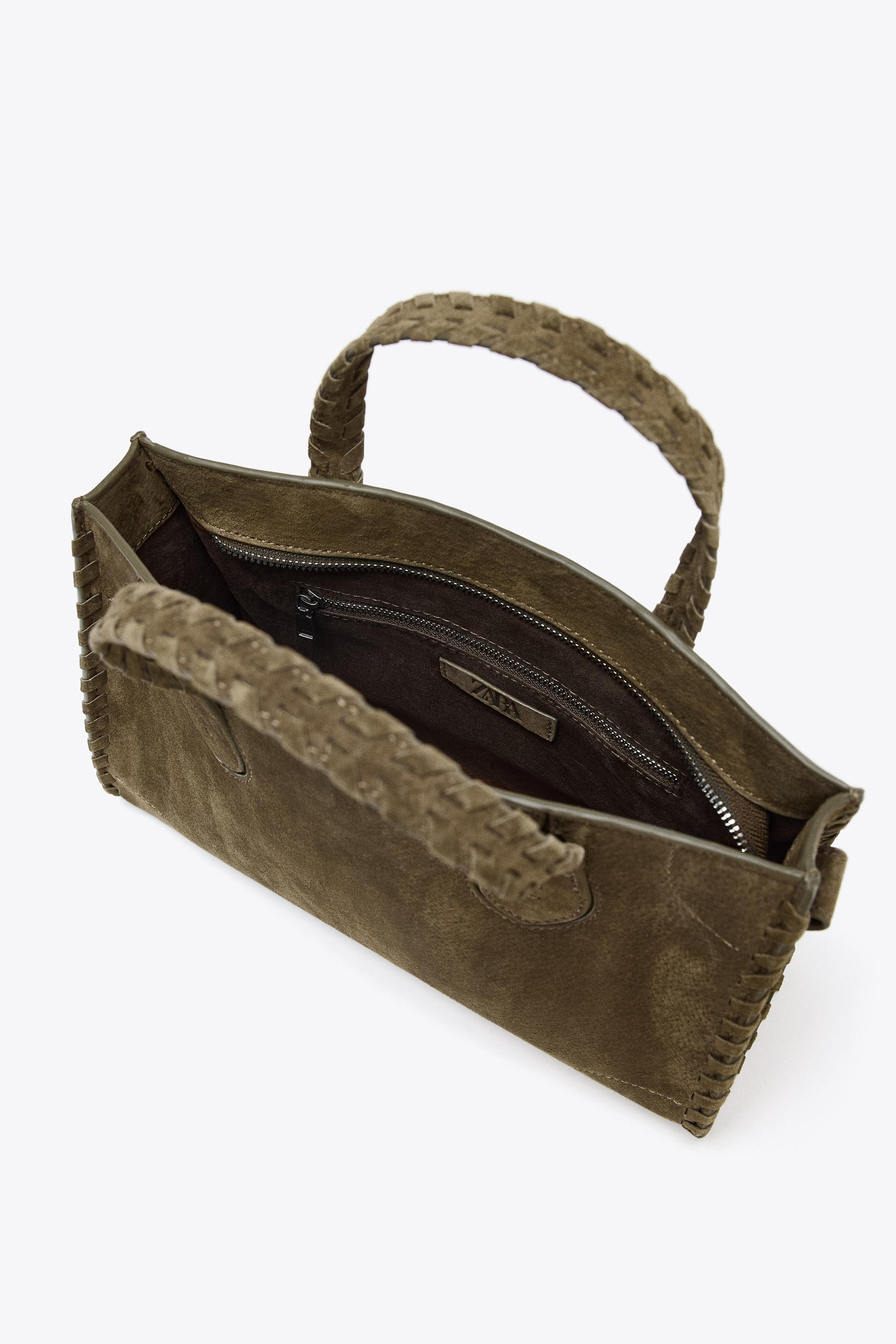 CITY BAG INTRECCIATA IN PELLE SCAMOSCIATA | Zara UK