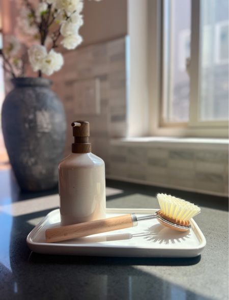 Washing dishes but make it cute! Loving this aesthetic dish brush, stoneware soap dispenser, and ceramic try to hold them to elevate my kitchen decor! 

#LTKFind #LTKunder50 #LTKhome