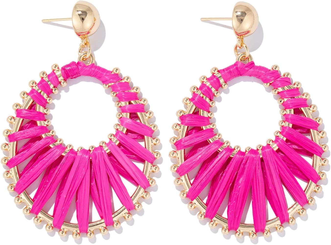 Gold Raffia Earrings Boho Summer Beach Jewelry Trendy Statement Dangle Drop Earrings for Women | Amazon (US)