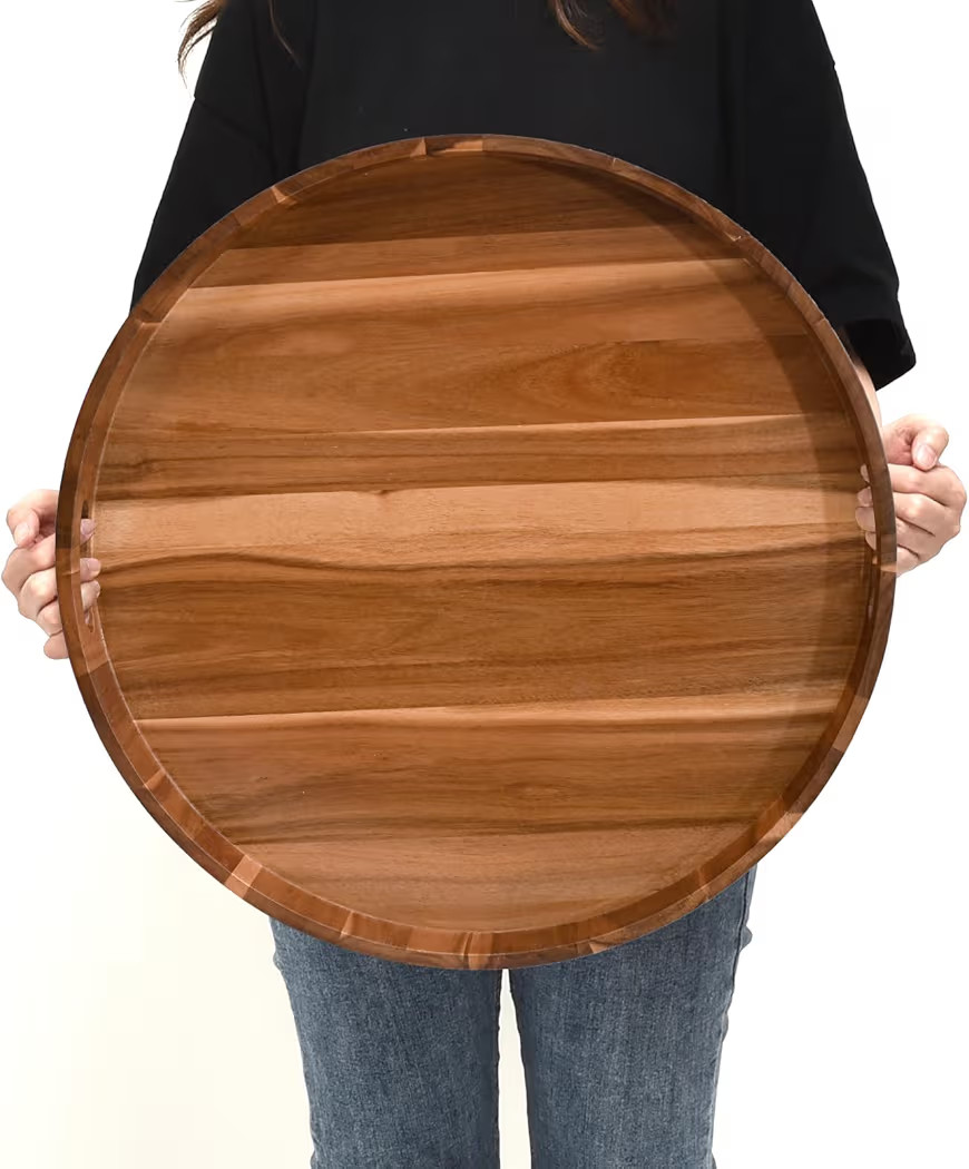20 Inch Extra Large Round Serving Tray HeavyDuty Acacia Wood Tray for Oversized Ottoman Coffee Ta... | Amazon (US)