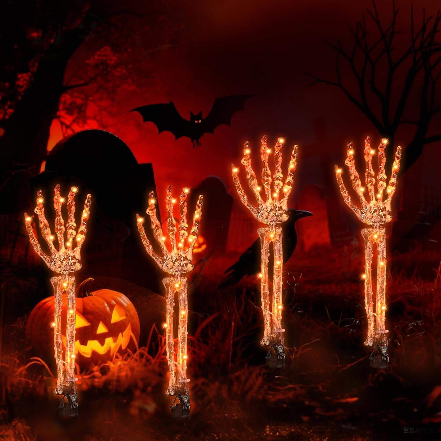 Halloween Decorations Outdoor,Solar 4 Pack Light Up Skeleton Arm Decorations,120 LED Purple & Orange Lights with 8 Modes,Halloween Skeleton Arm String Lights for Porches Yards Gardens Lawn | Amazon (US)