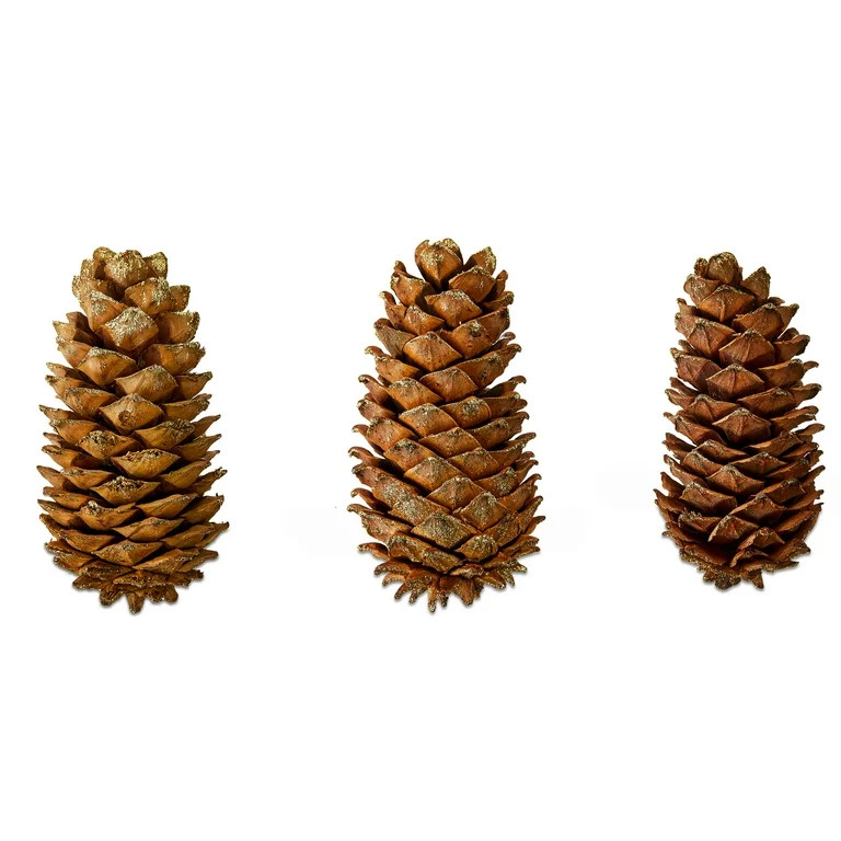 My Texas House Natural Brown Pinecones with Gold Glitter Tabletop Decoration Set, 8 in, 3 Count | Walmart (US)