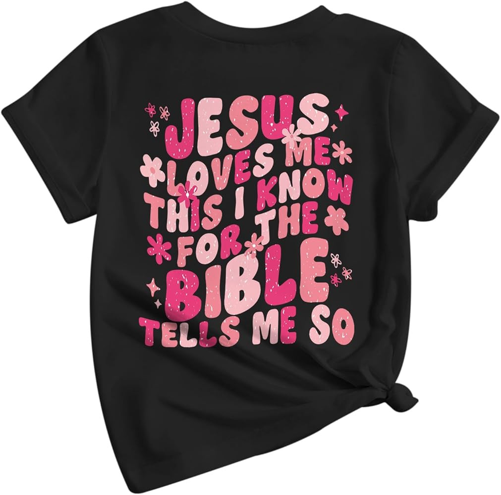Girl's Christian Graphic Tees Jesus Loves Me Shirts for Kids Cute Faith Floral Tshirt Religious B... | Amazon (US)