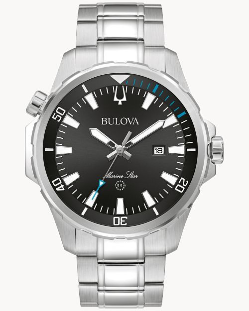 Black Dial Stainless Steel Bracelet Marine Star 96B382 | Bulova | Bulova