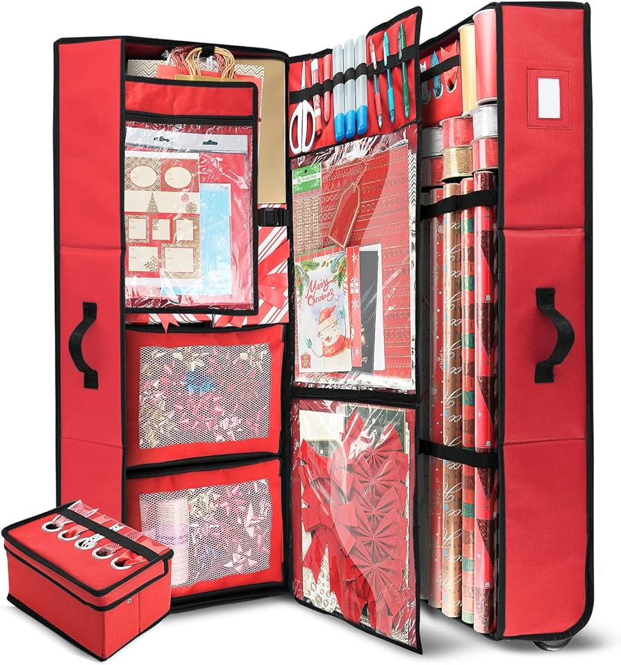 Hearth & Harbor Wrapping Paper Storage Container with Ribbon Dispenser and Interior Pockets - Lar... | Amazon (US)
