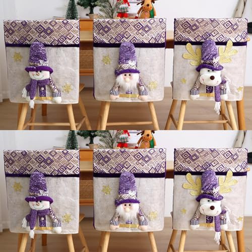 APXPF Christmas Chair Covers Set of 6 Christmas Chair Back Covers for Dining Room, Cute Party Decorations, Purple | Amazon (US)