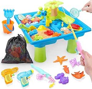 Hikoshi 2-in-1 Water Table for Toddlers 1-3 with Rain Showers Splash Pond, Summer Beach Toy Set f... | Amazon (US)