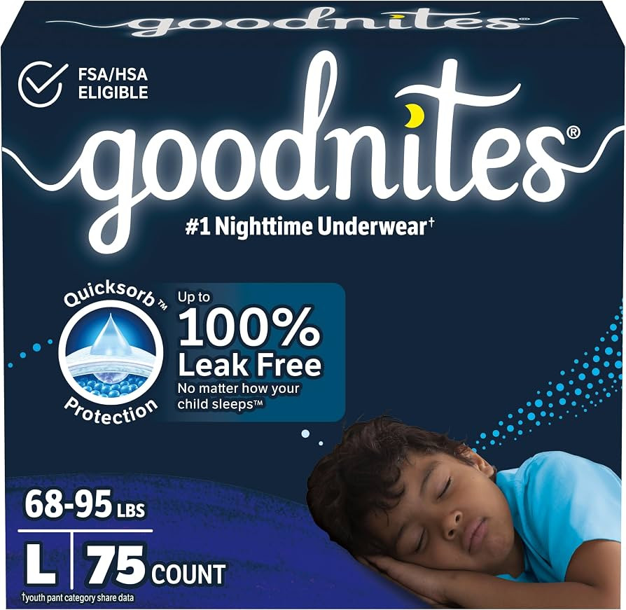 Goodnites Boys' Nighttime Bedwetting Underwear, Size Large (68-95 lbs), 75 Ct (3 Packs of 25), Pa... | Amazon (US)