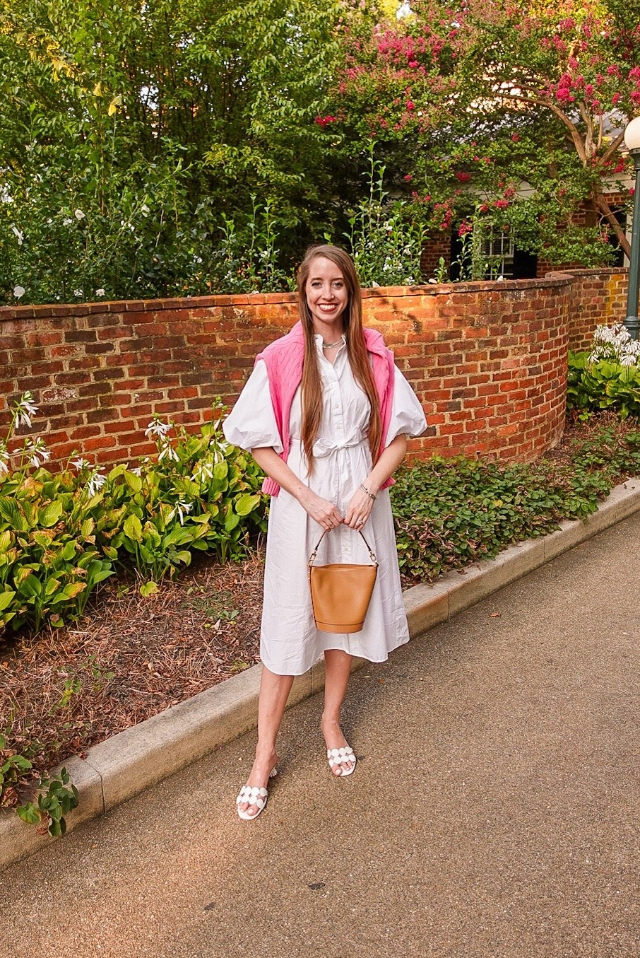 Preppy puff sleeve white midi dress - pink Ralph Lauren sweater - summer outfit 

#LTKFindsUnder100 #LTKStyleTip #LTKSeasonal