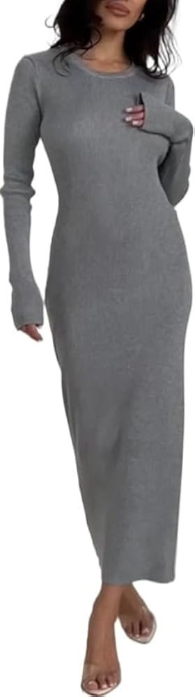 LOUSEA Backless Light Knitted Dress for Women Tie Waist Long Sleeve Sweater Pullover Long Dress C... | Amazon (US)