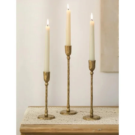 NUPTIO Brass Candlestick Holders Set of 3 ,Tall Cast Iron Taper Candle Holders for Fireplace Table Centerpiece | Walmart (US)
