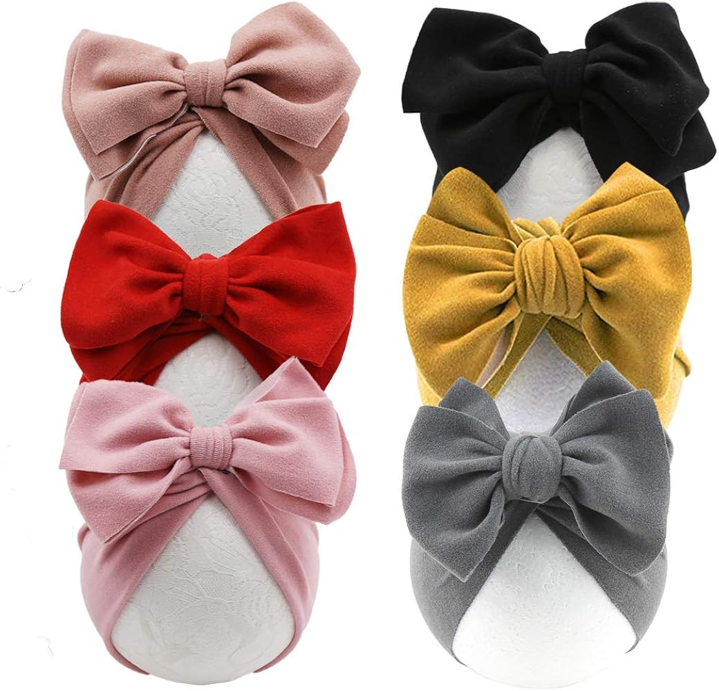 Baby Turban Big Hair Bow Baby Hat Baby Girl Soft Beanie Cap Newborn Infant Toddler Kid Headwrap | Amazon (US)