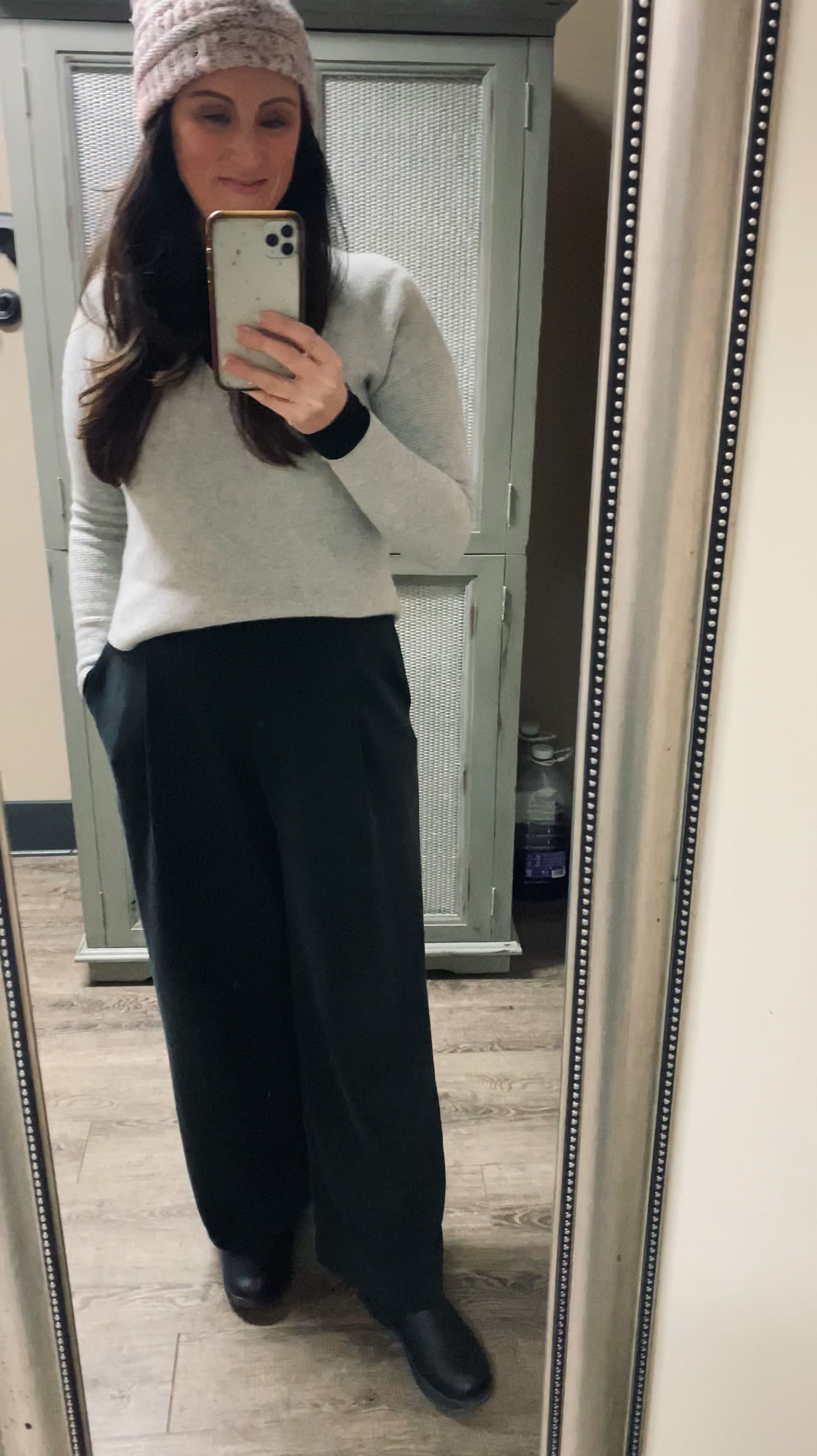 Best Amazon find ever - wide leg high waisted pants! Comfy enough for a casual look, or dress them up business casual. 

Available in several staple colors - shone here in black, & styled with a cashmere sweater. 

#LTKStyleTip #LTKOver40 #LTKFindsUnder50
