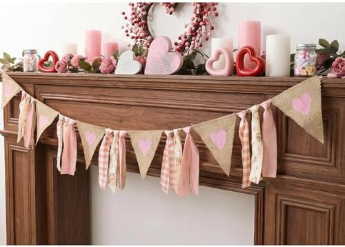Valentine's Day Garland, Cute Pink Heart Galentines Decorations, Rustic Banner Sweet Valentine De... | Amazon (US)