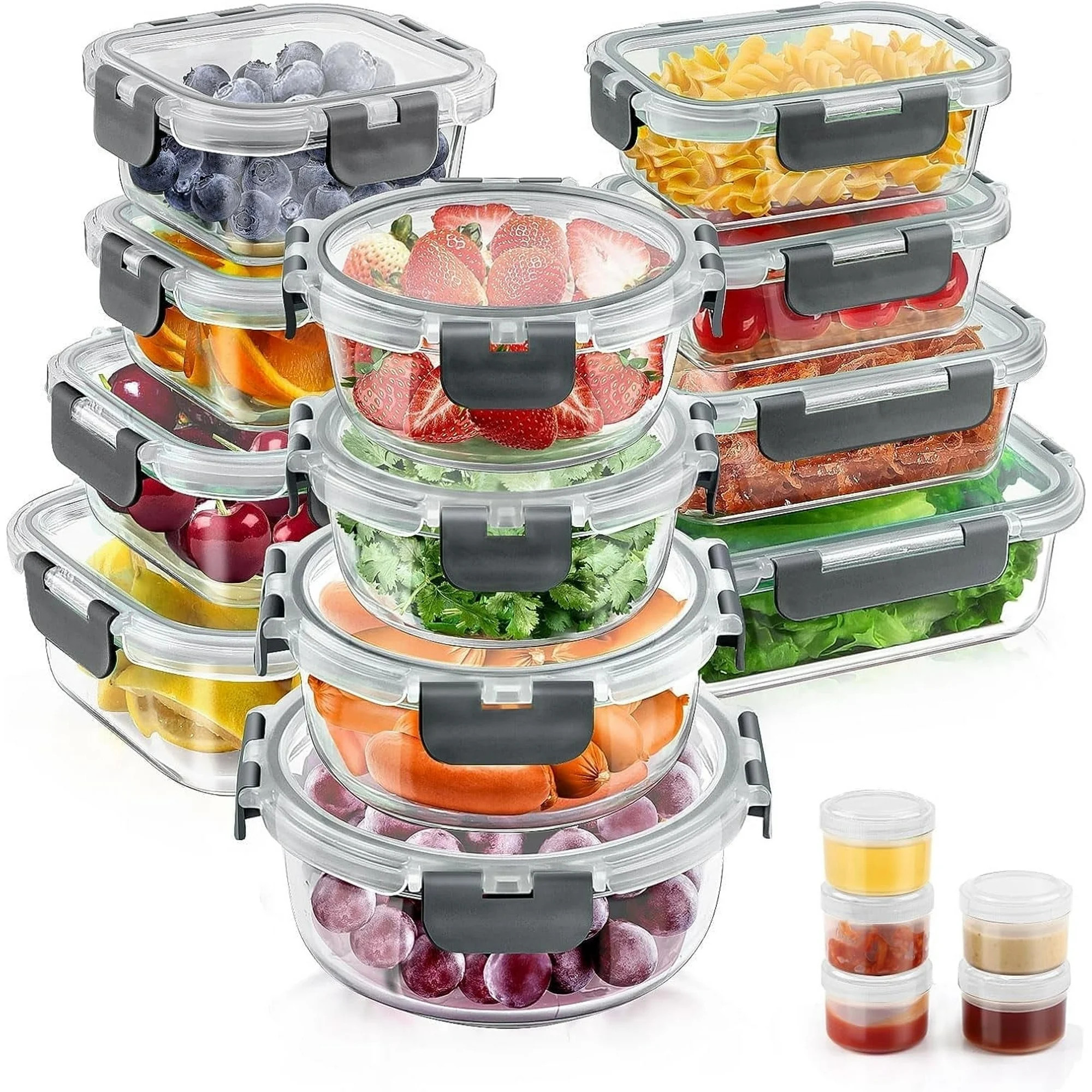 34pcs Glass Food Storage Containers with Lids Set, Airtight Meal Prep Containers (17 Containers &... | Walmart (US)