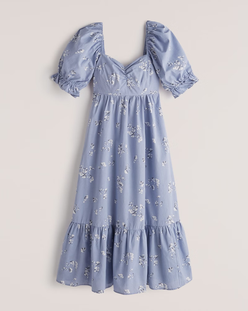 Puff Sleeve Poplin Midi Dress | Abercrombie & Fitch (US)