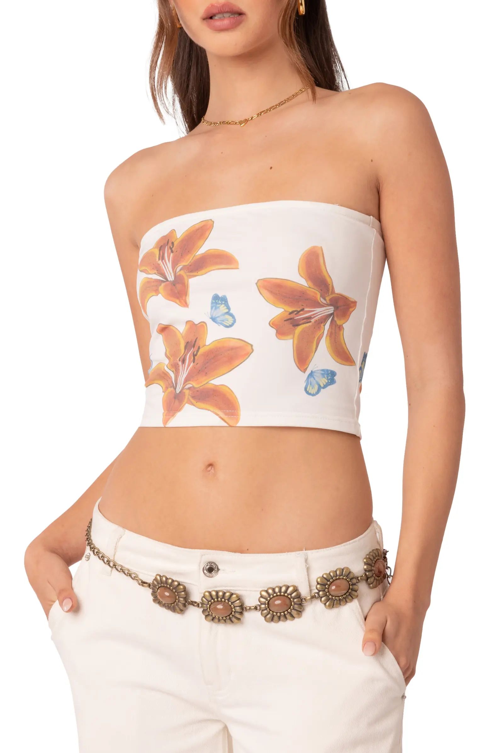 Tiger Lily Print Cotton Tube Top | Nordstrom