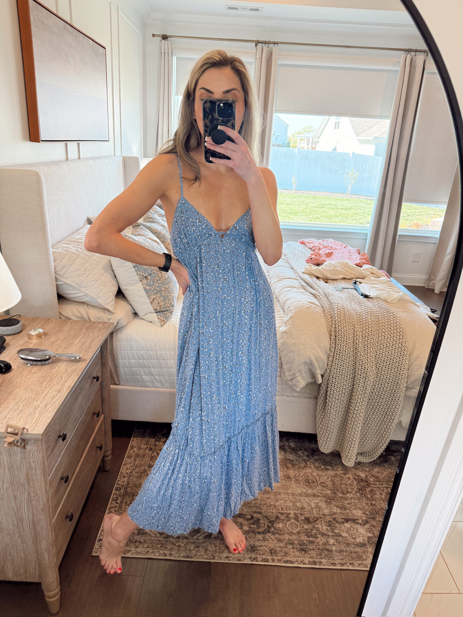 This blue floral maxi dress from Walmart is the kind of piece you throw on and instantly feel put together!🩵 

 #LTKgrwm #LTKootd #LTKTall